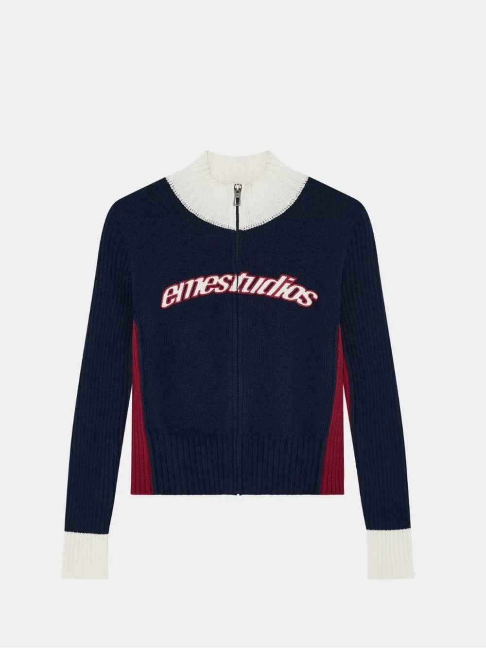 Emestudios Navy Zip-Front Knit Sweater with Red Panels